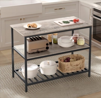 Vasagle Küchenregal mit großer Arbeitsplatte, Stahlrahmen, greige-schwarz, 60 x 120 x 90 cm