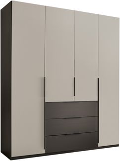 Drehtürenschrank >Nuka< 6 Böden, 2 Stangen, 3 Schübe, Graphit/Hellgrau - 200,5x225,5x60 (BxHxT