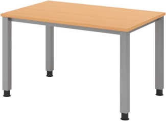 bümö manuell höhenverstellbarer Schreibtisch 120x80 cm in Buche - PC Tisch höhenverstellbar & klein, höhenverstellbarer Tisch Büro, kleiner Computertisch verstellbar, Q-Serie, QS-12-6