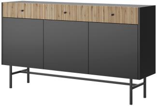 Selsey 'Divenos' Sideboard 3-türig, schwarz / Holzoptik Eiche, ca. 89 x 155 x 39 cm