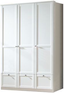 Kleiderschrank Filou in Weiß mit Landhaus- Applikationen - Drehtürenschrank in verschiedenen Varianten wählbar - Kleiderschrank 3 türig mit Schubkästen