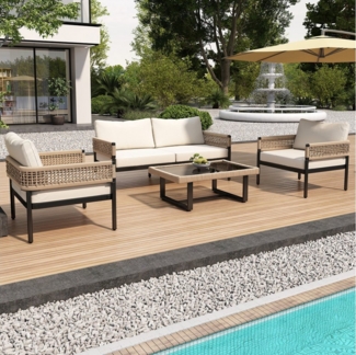 TavilaEcon Gartenlounge-Set Gartenmöbel-Set aus Seil, mit verzinktem Eisenrahmen, (4-tlg), 4er-Set, inklusive aller Sitz- und Rückenkissen