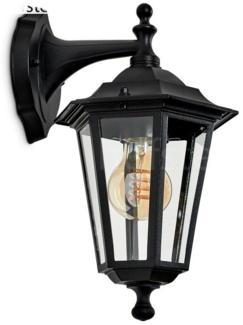 hofstein Außen-Wandleuchte Wandlampe abwärts in antikem Look aus Metall/Glas in Schwarz/Klar, ohne Leuchtmittel, Wandleuchte im Landhaus-Stil, E27, ohne Leuchtmittel, IP44
