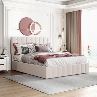 Polsterbett 140x200 cm mit Stauraum aus Samt und hydraulischem Bettkasten – platzsparendes Komfortbett