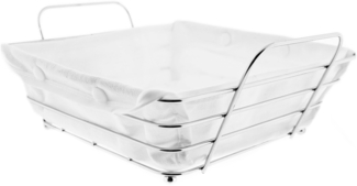 Brotkorb in Silber Edelstahl mit cremeweißem Baumwolltuch Brotbehälter Quadratisch