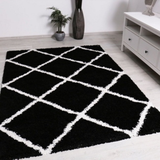 Vimoda Hochflor-Läufer Shaggy Wohnzimmer Rautenmuster Weiss, Rechteckig, Höhe: 30 mm, Langflor, Rauten muster, Skandi Design in Creme
