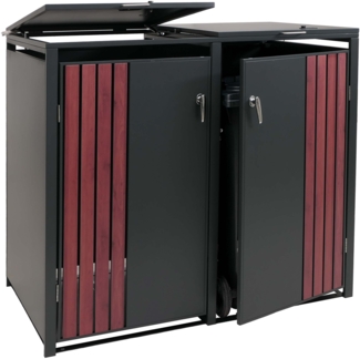 2er-Mülltonnenverkleidung HWC-O67, Mülltonnenbox mit Deckel, Metall 122x132x84cm 53kg ~ anthrazit Holzoptik dunkel