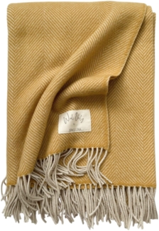 WoolOnly Wolldecke Plaid mit Fransen 130x180 cm, Herringbone Honig-natur