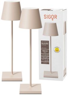 SIGOR LED Tischleuchte 2x Nuindie USB-C 380mm dünenbeige, Dimmbar, LED fest integriert, Warmweiß