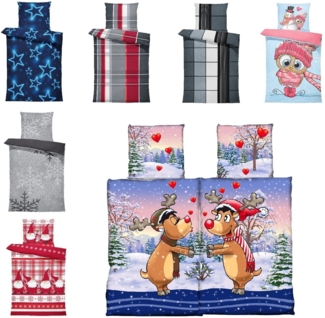 One Home Bettwäsche Winter Thermofleece, Fleece, 4 teilig, Weihnachten Partner Elche, kuschelig flauschig warm weich Modern