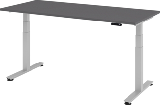 bümö elektrisch höhenverstellbarer Schreibtisch 180x80 cm in graphit, Gestell silber - Schreibtisch höhenverstellbar elektrisch mit Memory-Steuerung, Steh-Sitz Tisch, XDSM-19-G-S