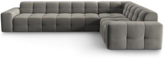 Micadoni 6-Sitzer Samtstoff Ecke rechts Sofa Kendal | Bezug Dark Grey | Beinfarbe Black Beech Wood