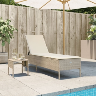 vidaXL Sonnenliege mit Tisch und Auflage Beige Poly Rattan 4002732