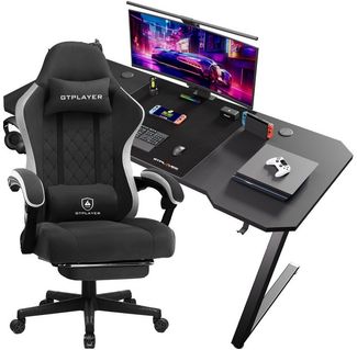 GTPLAYER Gaming-Stuhl Ergonomischer Gaming Sessel Schreibtischstuhl mit Stoffoberfläche (Pacekung), Federsitzkissen mit Fußstütze