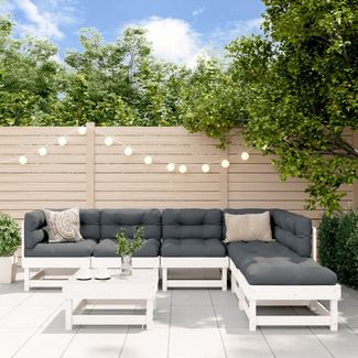vidaXL 7-tlg. Garten-Lounge-Set mit Kissen Weiß Massivholz 3185956