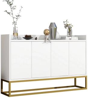 Flieks Sideboard, Kommode mit 4 Türen mit goldenen Metallbeine 120x30x80cm