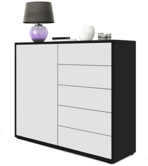 Vladon Sideboard Ben V2, Kommode mit 1 Tür und 5 Schubladen, Schwarz matt/Weiß matt (79 x 74 x 36 cm)