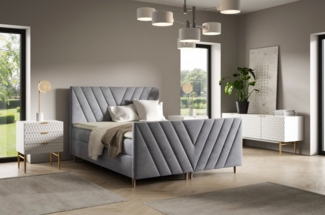 Boxspringbett Schlafzimmerbett CARLITO PREMIUM 120x220 cm Stoff Fresh Grau