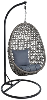 Deluxe Hängesessel Polyrattan Hängestuhl Rattan Hängekorb + Gestell Kissen Grau
