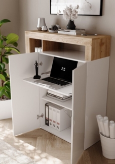 INOSIGN Sekretär Hamburg Breite 108 cm, Höhe 126 cm, 2 Türen, PC-Schrank, Home-Office, dekorativer Rahmen, Tastaturauszug, Stauraum, Multifunktional