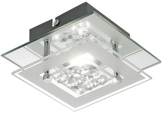 LED Deckenleuchte, Chrom, Glas satiniert, quadratisch
