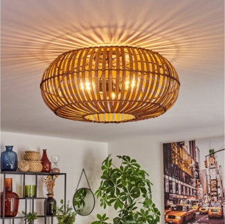 hofstein Deckenleuchte moderne Deckenlampe aus Metall/Bambus in Schwarz/Natur/Dunkelbraun, ohne Leuchtmittel, m. Lichteffekt an der Decke, Ø 50 cm, 3 x E27, ohne Leuchtmittel