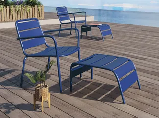 Vente-unique - MIRMANDE Gartensitzgruppe Metall Blau - B 61,5 cm67,5 cm x H 33 cm71,5 cm x L 50 cm60 cm