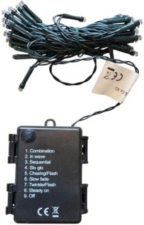 FHS LED-Batterie-Minikette außen 48er warmweiß, IP44 6/18 h Timer, Batterien 3 x AA