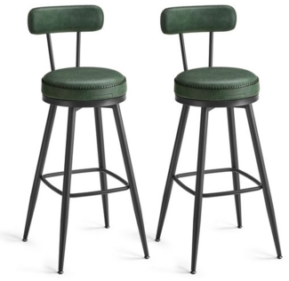 VASAGLE EKHO Kollektion - 360° drehbarer Barhocker, 2er Set, Hocker mit Rückenlehne für Kücheninsel, Kunstleder mit Nähten, Mid-Century-Modern-Stil, 65 cm hoch, Küche, Hausbar, waldgrün