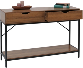 Konsolentisch HWC-O76, Telefontisch Beistelltisch Ablagetisch, Schubladen Ablage Industrial 76x109x30cm ~ braun