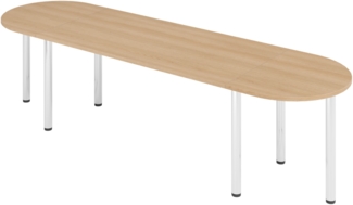 bümö Konferenztisch oval 280x80 cm großer Besprechungstisch in Eiche, Besprechungstisch mit Chromfüßen, Meetingtisch für 8 Personen, Tisch für Besprechungsraum & Meeting, SETK2-E-C