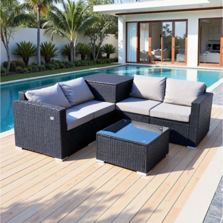 HOMAVO Gartenlounge-Set mit Beistelltisch, Aufbewahrungsbox & Abdeckung, (Set, 7-tlg, Gartenmöbel set 4 Personen), 8 cm Dicke Sitzkissen und Rückenkissen