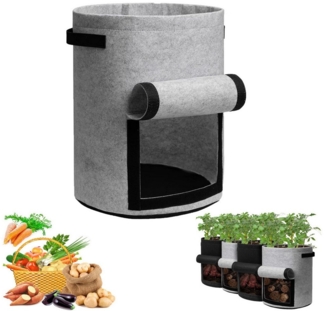 Jibenhome Blumentopf Kartoffel-Pflanzsack, Pflanzbeutel mit Klappe, Griffen (1 St), aus Vlies Stoff, Doppelseitiges Klettfenster
