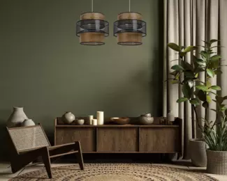 BPS Koncept DUM-029 Hängeleuchte DOBLO Mesh-Gewebe, Stoff strukturiert auf PVC-Basis schwarz, braun 1xE27 60W H:117 Ø40cm dimmbar