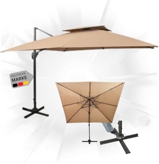 DELUKE® Sonnenschirm rechteckig LOTI 300cm Taupe UV-Schutz, Kippbar, Kurbelsystem Ampelschirm rechteckig Freiarm Sonnenschirm 300 cm Kurbelschirm Standschirm Sonnenschutz Gartenschirm