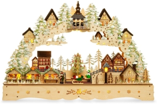 SIKORA Schwibbogen LB92 Weihnachtsdorf Seiffen mit LED Beleuchtung, Spieldose und motorbetriebenem Weihnachtsbaum B:58cm