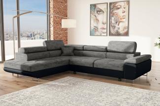 Stylefy Marokko Ecksofa Grau Schwarz Strukturstoff BERLIN Kunstleder MADRYT Links