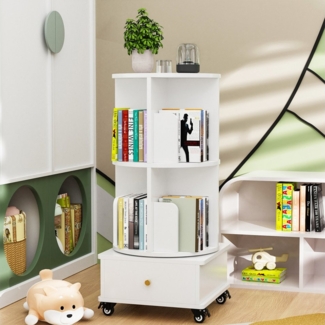 JEOBEST Bücherregal Drehbare Bücherregal, Standregal mit Schubladen, 1-tlg, 360° Rotating Bookshelf, mit Rollen