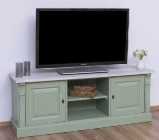 Casa Padrino Landhausstil TV Schrank Grün / Grau 160 x 46 x H. 60 cm - Massivholz Sideboard - Landhausstil Wohnzimmer Möbel