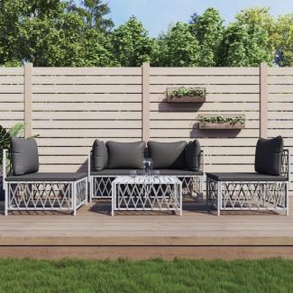 vidaXL 5-tlg. Garten-Lounge-Set mit Kissen Weiß Stahl