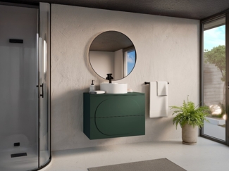 Vente-unique - Badmöbelset Hängeschrank + Aufsatzwaschbecken rund - Grün - 80 cm - VUTOMA