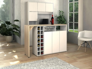 Vente-unique - Bartisch drehbar mit Stauraum - Weiß & Holzfarben - VINALO