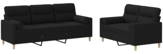 vidaXL 2-tlg. Sofagarnitur mit Kissen Schwarz Stoff 3201620
