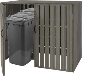 XL 2er-/4er-WPC-Mülltonnenverkleidung HWC-J28, Mülltonnenbox, Metall Holzoptik, erweiterbar ~ grau