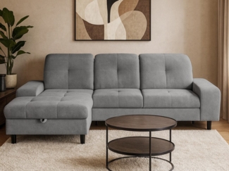 Beautysofa Ecksofa mit Schlaffunktion und Bettkasten LEON, verstellbare Kopfstützen