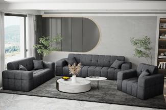 Sofaset Designersofa NANCY 3-2-1 in Stoff Perfekt Harmony Anthrazit