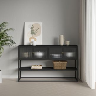 Sideboard Säkylä mit 4 Glastüren 150x38x90 cm Stahl Schwarz [en. casa]