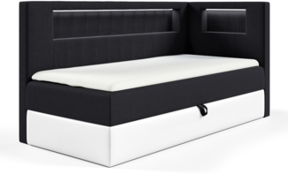 MEBLINI Kinderbett mit Bettkasten GARETH 3 100x200 Rechts – H3/Schwarz Samt Gepolstert Einzelbett mit Matratze - Polsterbett mit Stauraum - Bett mit Kopfteil – Stauraumbett