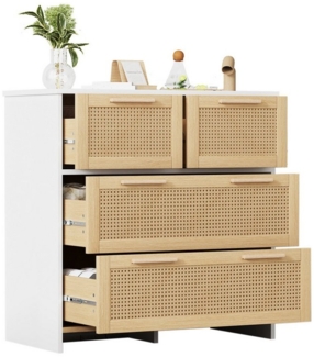 BlingBin Schubkastenkommode Hochwertiger 4-Schubladen-Rattanschrank, 4 Geräumige Schubladen,Rattanschrank mit Massivholzgriffen