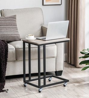 Vasagle Beistelltisch mit Rollen, Industrie-Design, Holzspanplatte/Stahl, Greige / Schwarz, 50 x 35 x 60 cm